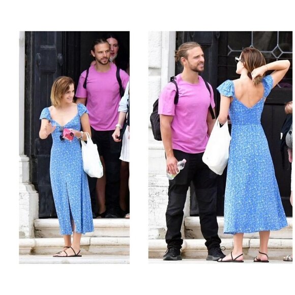 💕REFORMATION💕 Baxley Dress ~ Sweetheart Neckline Eve Blue Floral Print 10 NWT - Picture 7 of 16